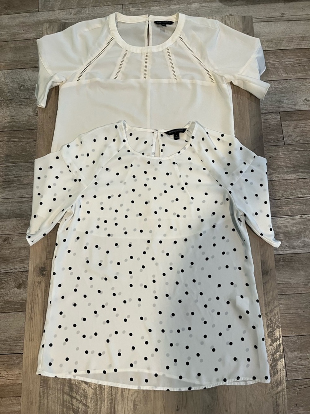 Banana Republic Women’s White Polka Dot and Ivory blouse (2 Blouse Bundle)